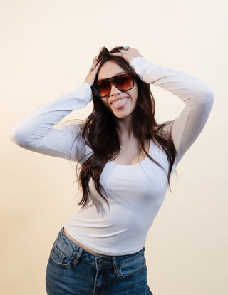 QUAY33 On The Fly Square Aviator Sunglasses with Plastic Frame, Shiny Yellow Tortoise/Orange - 260 Fashion Accessories - The Farmhouse