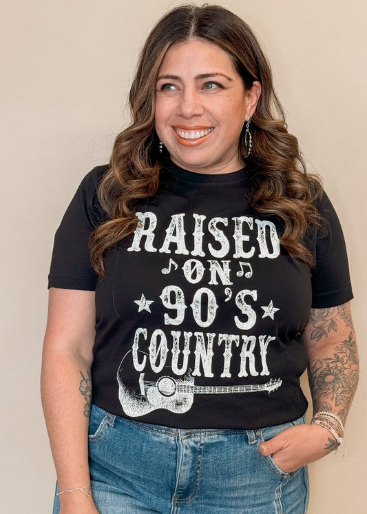 Raised on 90's Country Music Graphic Tee - Black - The Farmhouse