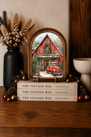 Red Christmas Barn Arch Framed Art 6x8" - 420 Home Decor - The Farmhouse