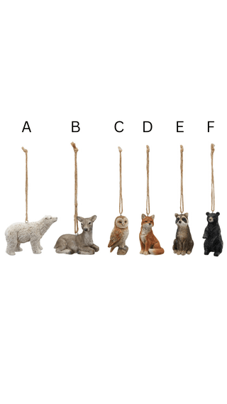 Assortment of six hand-painted resin animal ornament styles