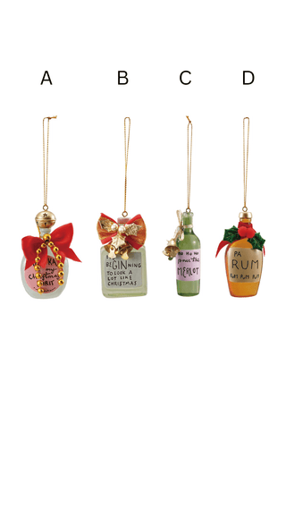 Alternate style of resin cocktail bottle ornament with hanging loop