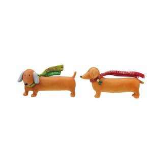 Alternate view of resin dog in scarf figurine in red and green