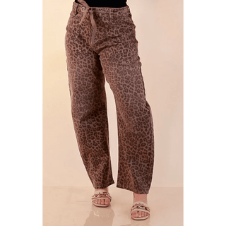 Risen Wild Thing stretchy crop barrel pants in brown leopard print
