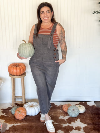 Rock Ridge Urban Chic Wide Leg Denim Overall Jumpsuit - Black Denim - 180 One Piece Outfits - The Farmhouse