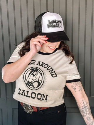 Rodeo Hippie, Hold Your Horses Trucker Hat, Black and White - 260 Fashion Accessories - The Farmhouse
