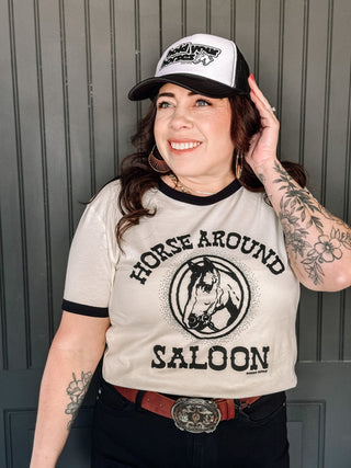 Rodeo Hippie, Hold Your Horses Trucker Hat, Black and White - 260 Fashion Accessories - The Farmhouse