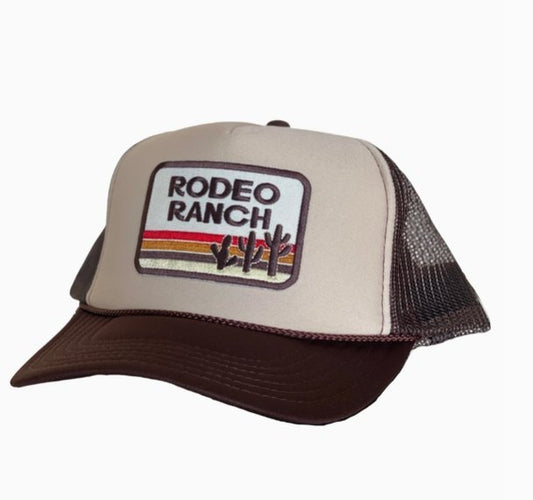 Rodeo Ranch Retro Cactus Men's Cap - Tan & Brown Foam Trucker - The Farmhouse