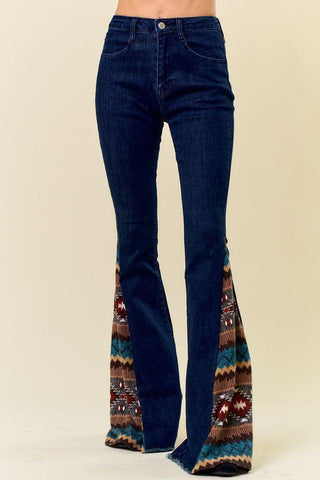 Rodeo Rose Western Boho Aztec Flare Pants, Denim - The Farmhouse