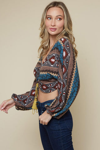 Rodeo Rose Western Boho Aztec Print Top - The Farmhouse