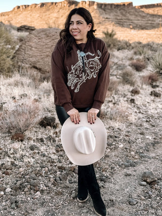 Rodeo Spirit Western Embroidered Pullover, Brown - The Farmhouse