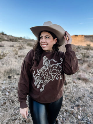 Rodeo Spirit Western Embroidered Pullover, Brown - The Farmhouse