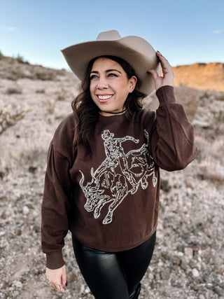 Rodeo Spirit Western Embroidered Pullover, Brown - The Farmhouse