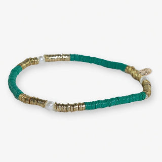 Rory Solid Color W/ Gold and Pearls Small Sequin Stretch Bracelet - Kelly Green - The Farmhouse