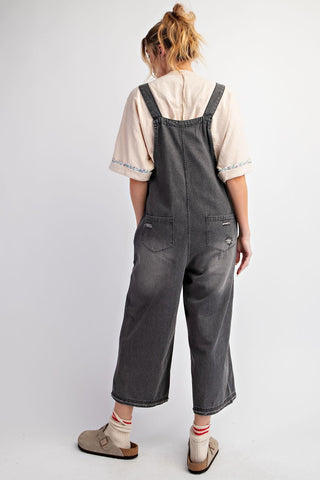 Rouge Rider Edgy Washed Denim Loose Fit Overalls - Black - The Farmhouse