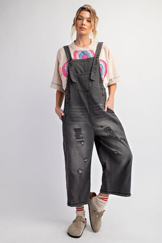 Rouge Rider Edgy Washed Denim Loose Fit Overalls - Black - The Farmhouse