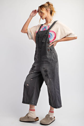 Rouge Rider Edgy Washed Denim Loose Fit Overalls - Black - The Farmhouse