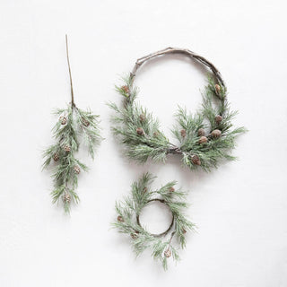 Round Faux Jack Pine Wreath with Pinecones and Glitter - The Farmhouse