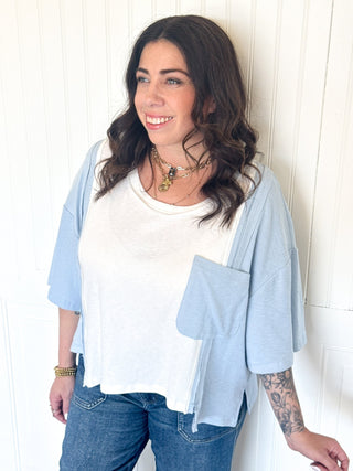 Round Neck Short Sleeve Color Block Panels Knit Top - Top - The Farmhouse