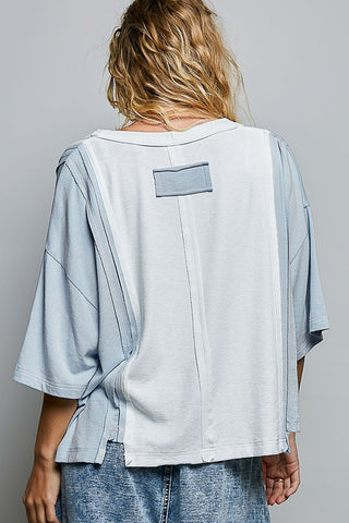 Round Neck Short Sleeve Color Block Panels Knit Top - Top - The Farmhouse