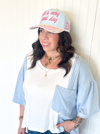 Round Neck Short Sleeve Color Block Panels Knit Top - Top - The Farmhouse