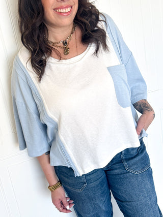 Round Neck Short Sleeve Color Block Panels Knit Top - Top - The Farmhouse