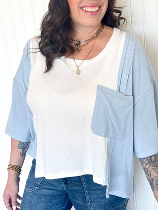 Round Neck Short Sleeve Color Block Panels Knit Top - Top - The Farmhouse
