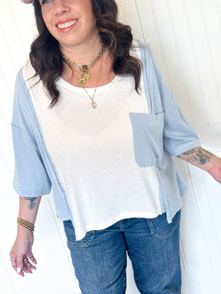 Round Neck Short Sleeve Color Block Panels Knit Top - Top - The Farmhouse