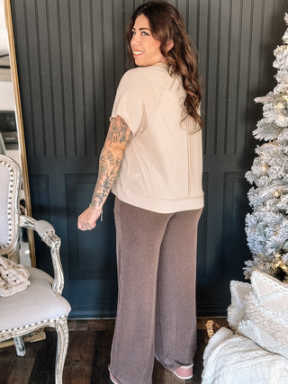 Rowan Raw Edge Henley Top, Latte - The Farmhouse