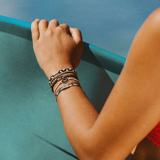 K'LANI "Roxy Coastal Drift" Black & Neutral Beachy Vibe Hair Tie Bracelets