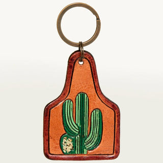 Rustic Cactus Hand Tooled Genuine Leather Keyring - The Farmhouse