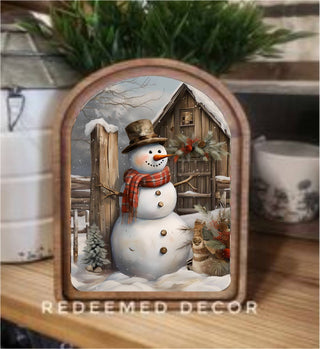 Rustic Snowman Arch Framed Art 6x8" - 420 Home Decor - The Farmhouse
