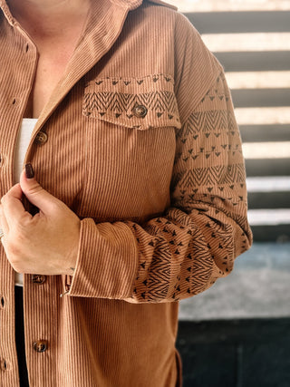 Rustic Trails Aztec Western Boho Shacket, Brown - The Farmhouse