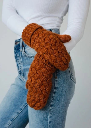Cozy Knit Mittens, Rust