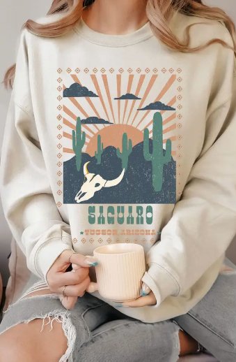 Sacuaro Cactus Arizona Graphic Sweatshirt - Oat - The Farmhouse