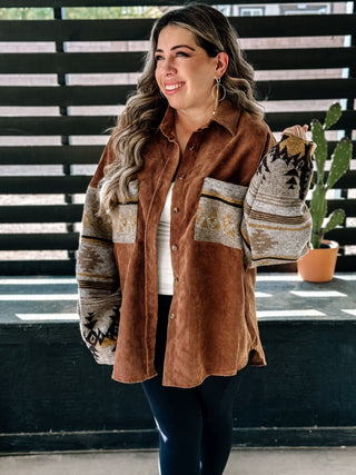 Saddle Button Down Oversized Shacket, Camel - The Farmhouse