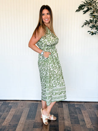 Sage Ivory Border Bloom Midi Dress - 170 Dresses - The Farmhouse