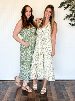 Sage Ivory Border Bloom Midi Dress - 170 Dresses - The Farmhouse
