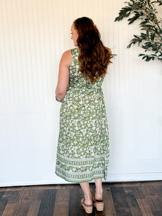 Sage Ivory Border Bloom Midi Dress - 170 Dresses - The Farmhouse