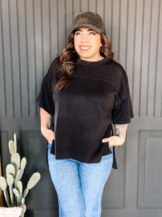 Sage Slit Athleisure Side Top, Black - The Farmhouse