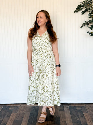 Sagebrush Bloom Halter Midi Dress (Lt. Olive) - 170 Dresses - The Farmhouse
