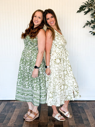 Sagebrush Bloom Halter Midi Dress (Lt. Olive) - 170 Dresses - The Farmhouse