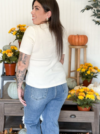 Sammie Scoop Neck Fall Basic Tee, Off White - 100 Casual Tops - The Farmhouse