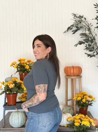 Sammie Scoop Neck Fall Basic Tee, Spruce - 100 Casual Tops - The Farmhouse