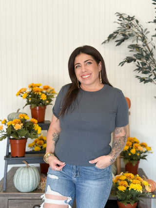 Sammie Scoop Neck Fall Basic Tee, Spruce - 100 Casual Tops - The Farmhouse