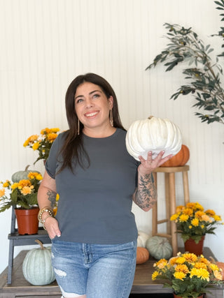 Sammie Scoop Neck Fall Basic Tee, Spruce - 100 Casual Tops - The Farmhouse