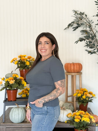 Sammie Scoop Neck Fall Basic Tee, Spruce - 100 Casual Tops - The Farmhouse