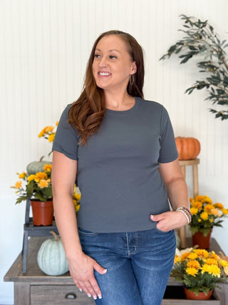 Sammie Scoop Neck Fall Basic Tee, Spruce - 100 Casual Tops - The Farmhouse