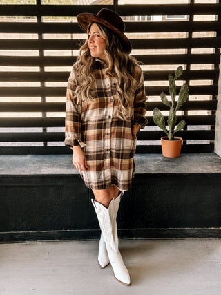 Santa Fe Flannel Dress - Mocha - The Farmhouse