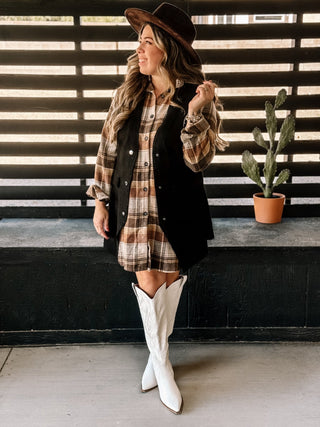 Santa Fe Flannel Dress - Mocha - The Farmhouse