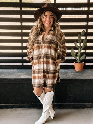 Santa Fe Flannel Dress - Mocha - The Farmhouse